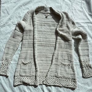 Lucky Brand Crochet Knit Open Front Cardigan Sweater Medium
